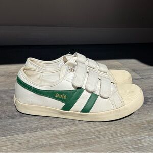 Gola Coaster Strap Cream Sneakers with Green Stripes Size 9
